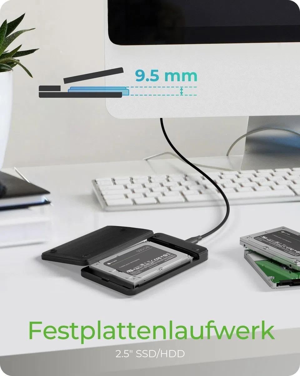 ICY BOX Alloggiamento SATA HDD/SSD da 2,5", USB-C/A 6 Gbit/s, senza attrezzi, alluminio, supporto UASP, Plug & Play, IB-201T-CU31
