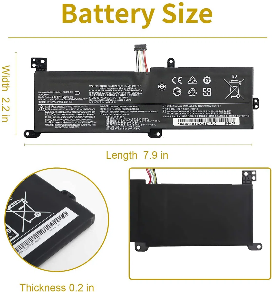 L16M2PB2 L16C2PB1 L16L2PB3 Batteria per Lenovo IdeaPad 320 14IKB 14AST 14IAP 14ISK 15IKB 15ISK 15IAP 17IKB 17ABR 17AST 17ISK V15 ADA IGL IIL IKB IWL V320-17IKB 520-15IKB L16M2PB1 L17L2PF1 L16L2PB2