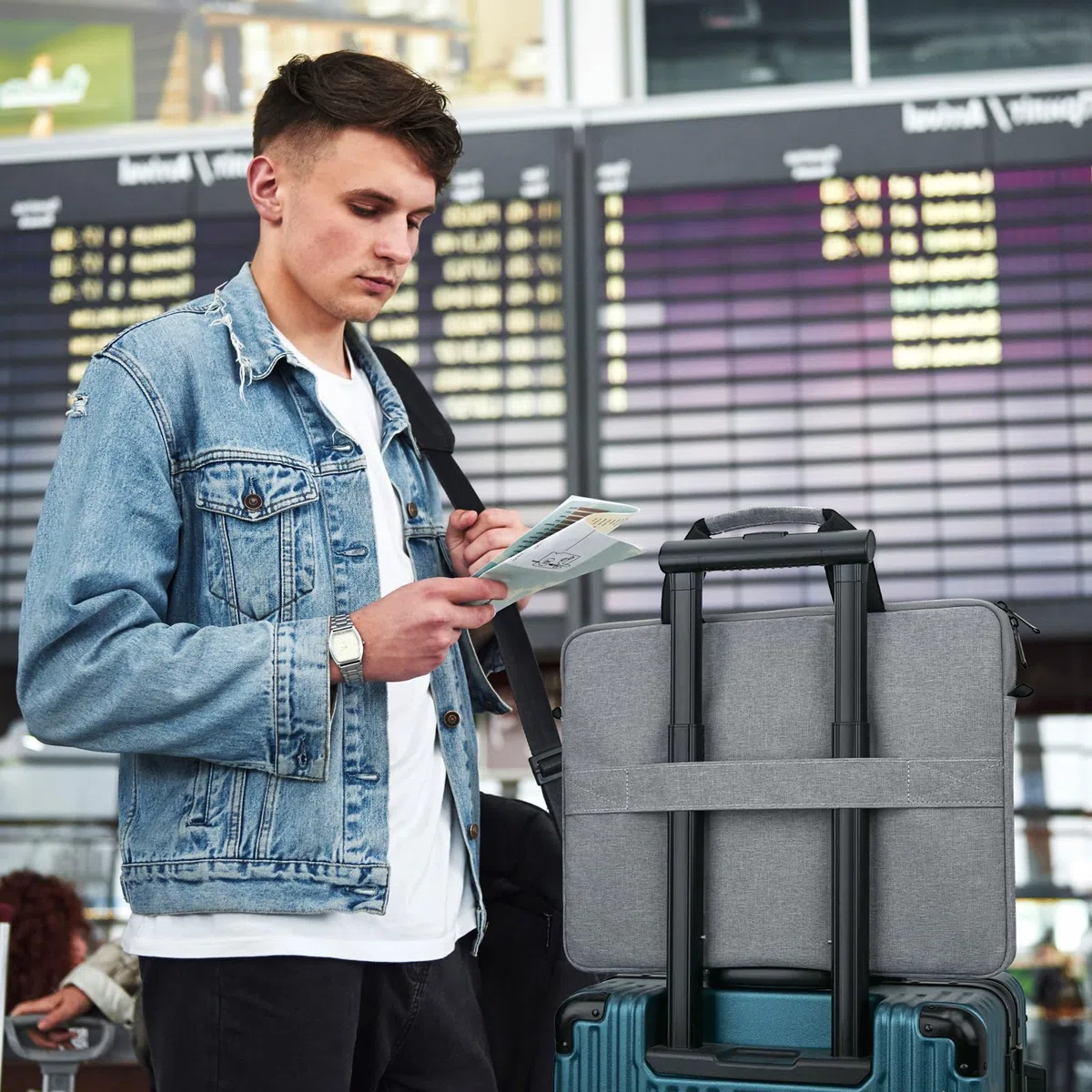 15 Borsa a tracolla per laptop da 15,6 pollici Uomo Donna, Custodia per il trasporto sottile impermeabile Borsa portatile per Acer/Asus/Dell/HP, Grigio