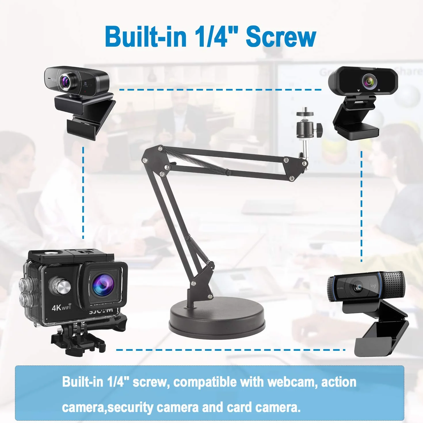 Supporto per Webcam, supporto per braccio da 22 pollici con base, compatibile con Webcam Logitech C925e C922x C922 C930e C930 C920 C615, GoPro Hero 8/7/6/5, Arlo Ultra/Pro/Pro 2 / Pro 3/Brio