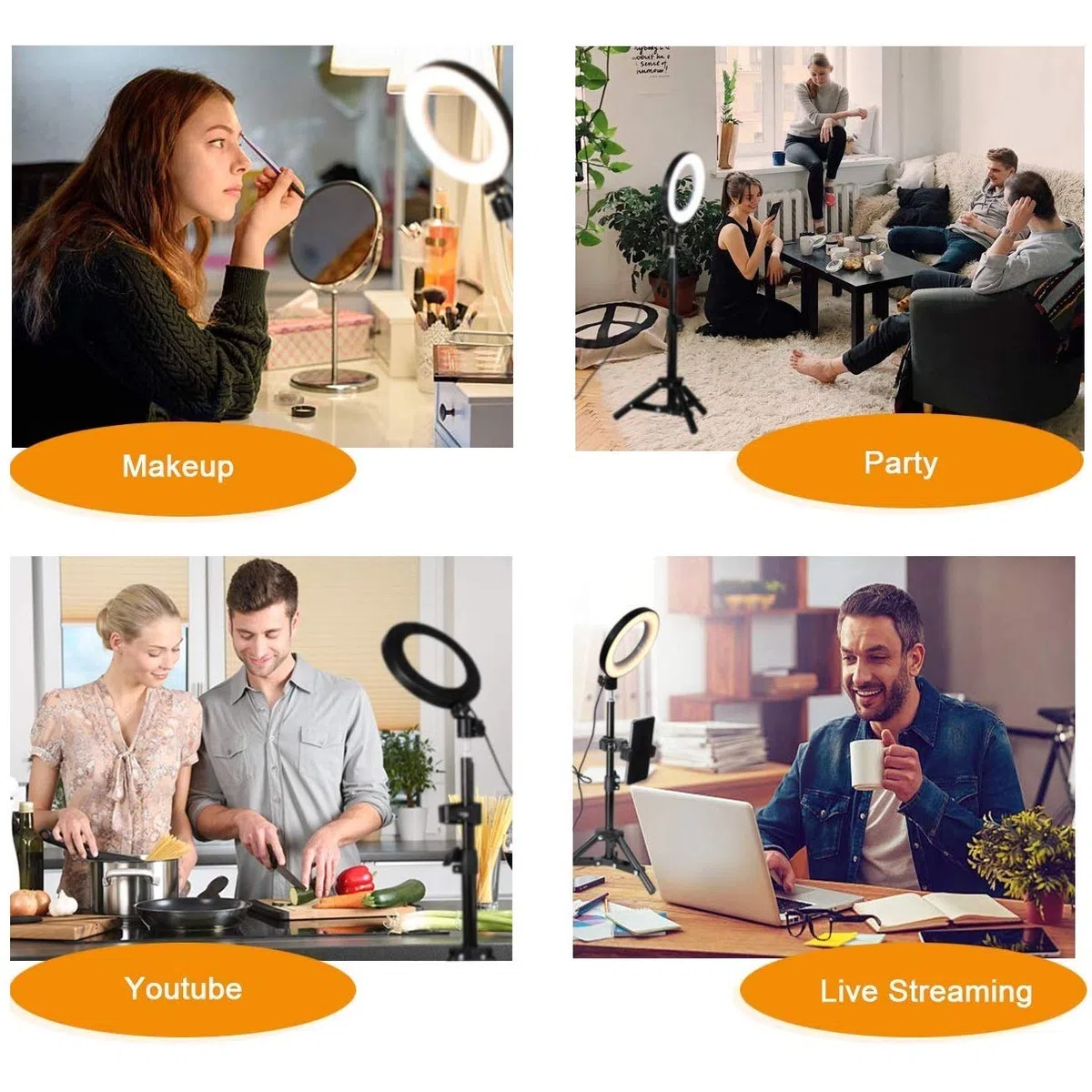 Luce per webcam streaming, supporto per webcam con anello luminoso da 20 cm, kit di montaggio per Logitech Streamcam C920s C920 C922x C922 C930e C930 C925e C615 Brio, doppio