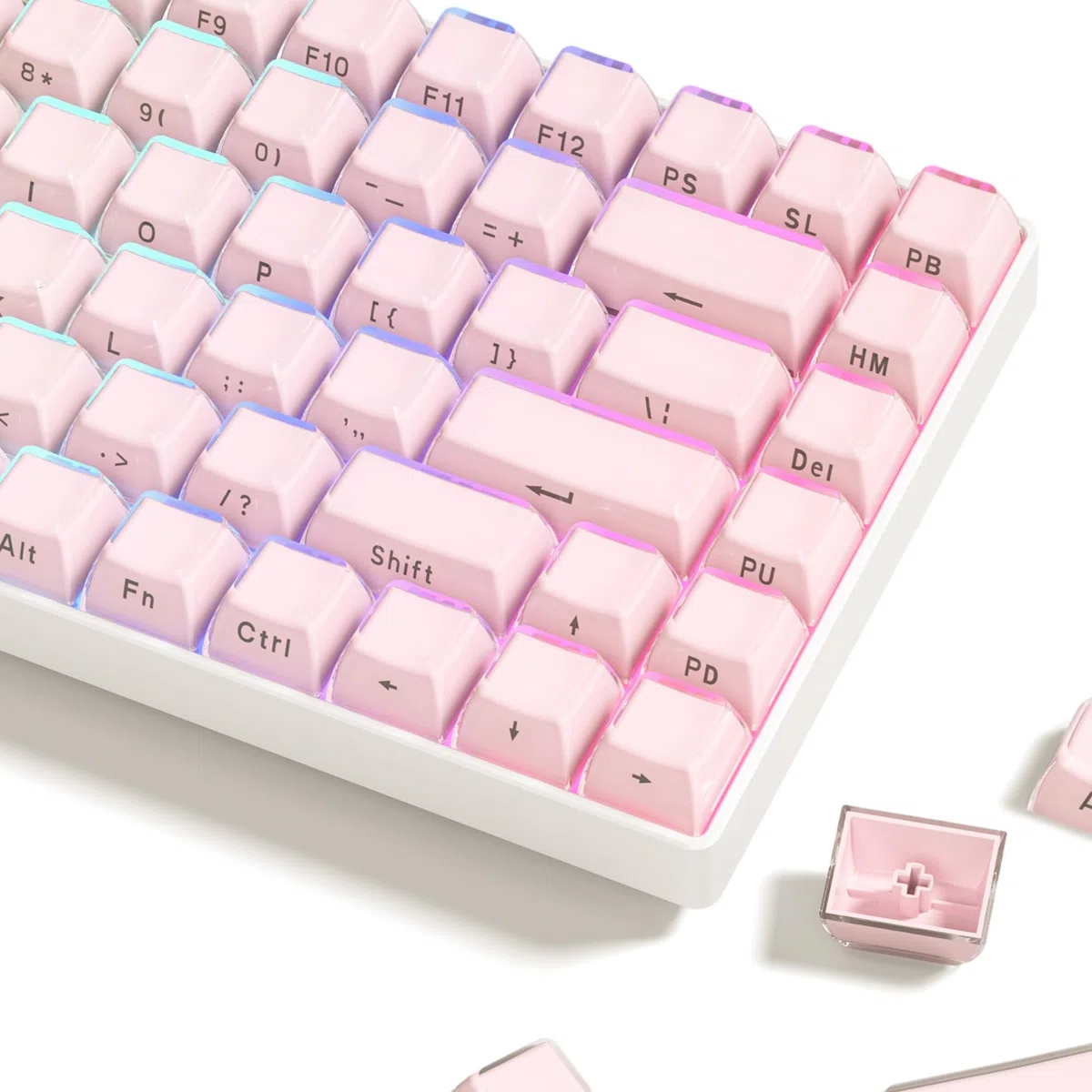 Womier Jelly Keycaps-Crystal Cute Keycaps Pink 60 65 75 100 Percent, Side Printed Elegant Key caps Custom113 Keys, OEM Profile for 61/68/84/87/98/100 Cherry Gateron MX Mechanical, Pink