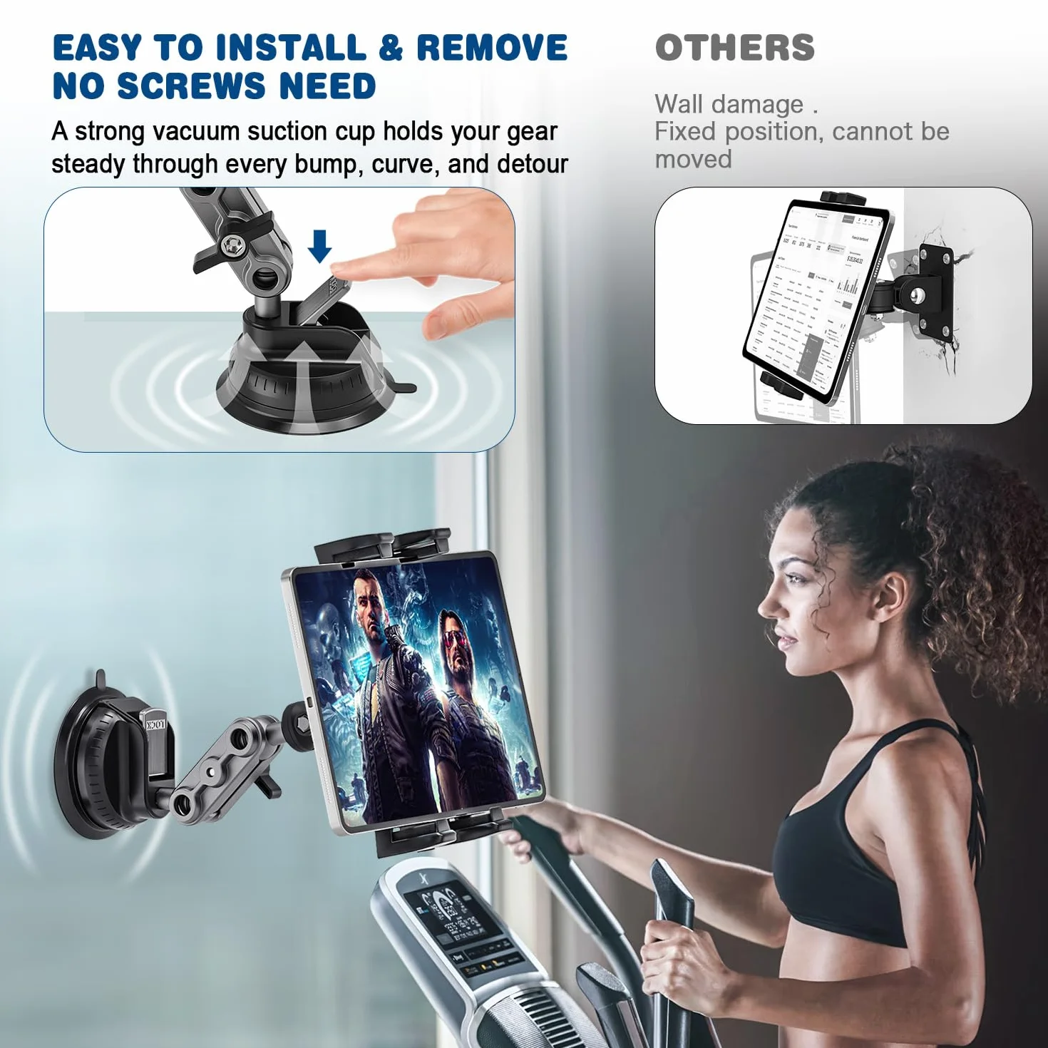 Supporto Tablet Auto, Regolabile a 360° Supporto per iPad Girevole, Stabile e Lavabile, Ventosa in TPU, Per Parete, Auto, Compatibile Con iPad Pro, iPhone, Tablet e telefoni da 4,7-12,9”