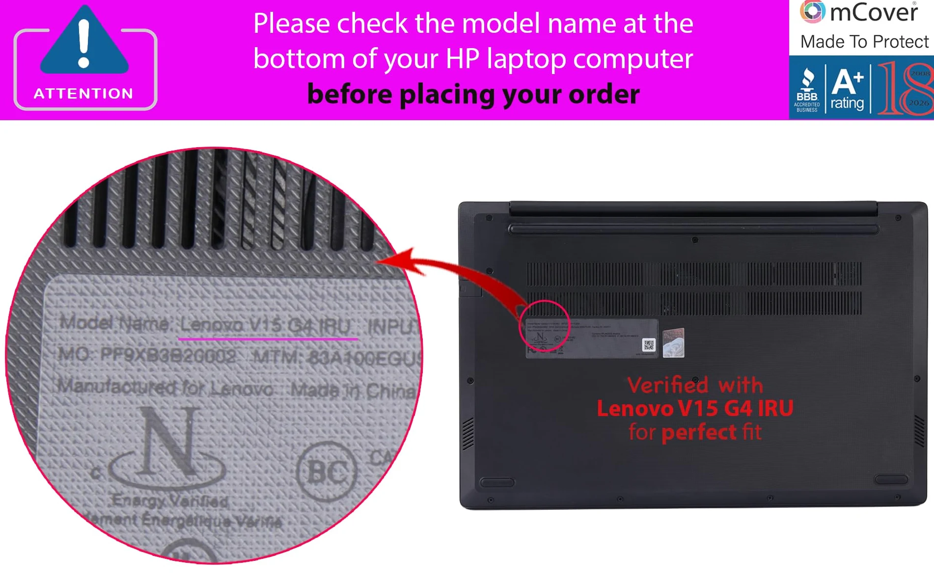 mCover Cover rigida COMPATIBILE SOLO per notebook Lenovo V15 G4 / G5 / G6 Serie 2024-2026 da 15,6" con Windows (con cerniera a 180°, NON adatto ad altri modelli Lenovo) - Trasparente