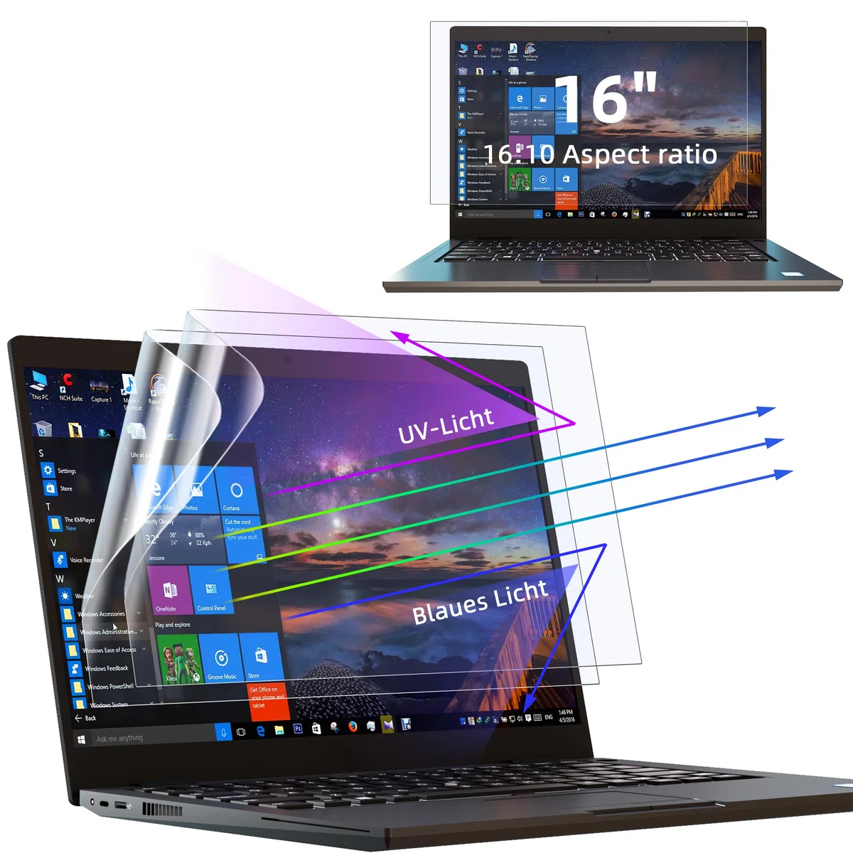 Pellicola Schermo 16 Pollici 16:10 Filtro Anti Luce Blu per PC HP Dell Acer Lenovo Thinkpad ASUS Protezione Occhi
