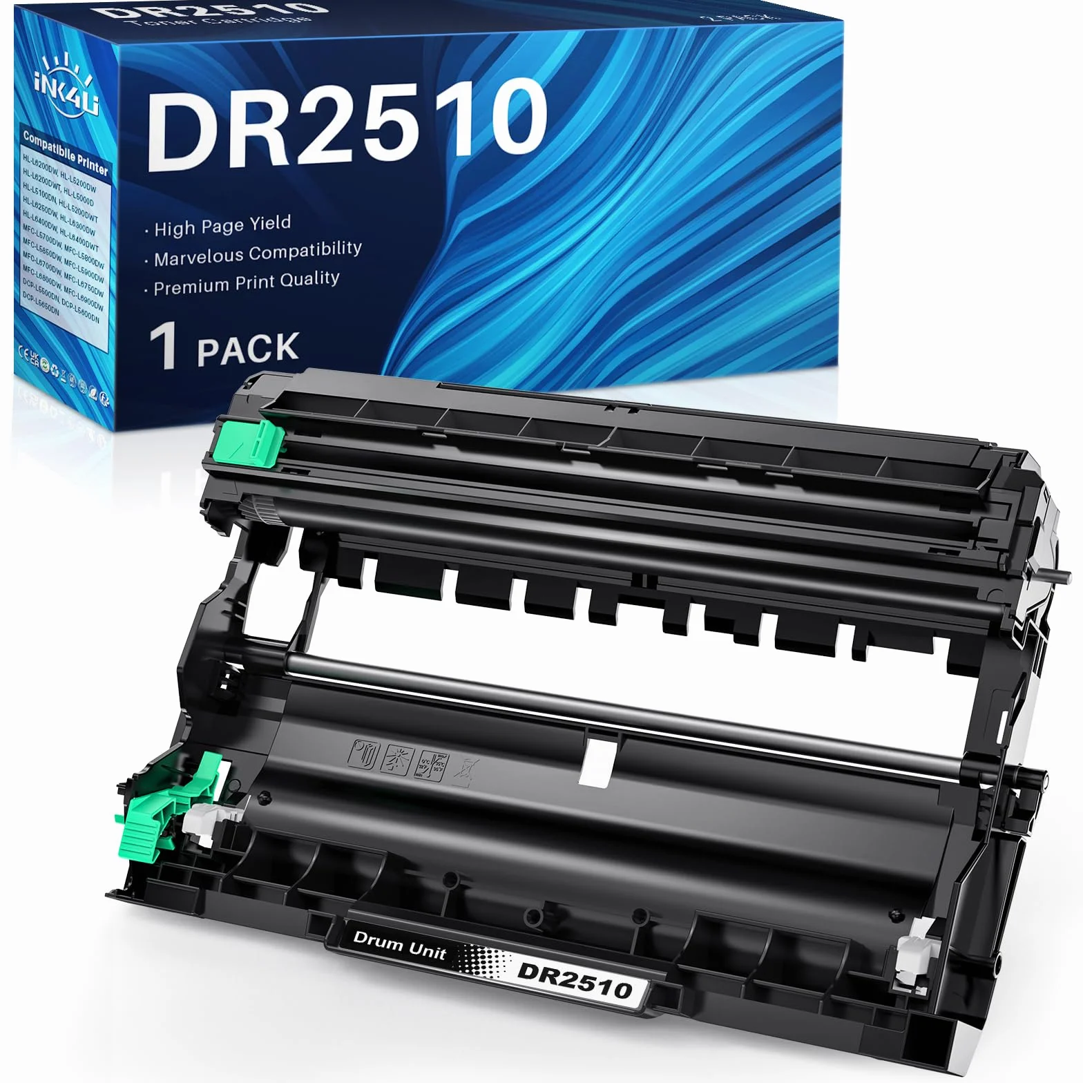 INK4U DR2510 Tamburo Compatibili per Brother DR 2510, (Capacità fino a 15.000 Pagine)per DCP-L2627DW HL-L2400DWE DCP-L2627DWXL DCP-L2620DW MFC-L2860DW DCP-L2665DW DCP-L2660DW MFC-L2860DWE DCP-L2627DWE