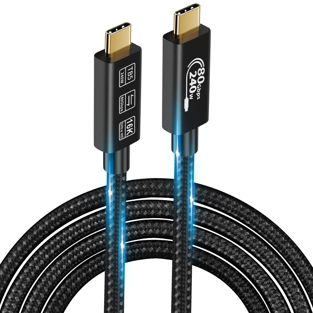 Cavo USB4, con Thunderbolt 5, ricarica 240 W, dati 80 Gbps, gen4,16K @ 60Hz 4K120Hz HDR, cavo USB C a USB C, per Hub, Dock MacBook, M4, M3, Mac Studio (TB5 80G 240W 1.5M)