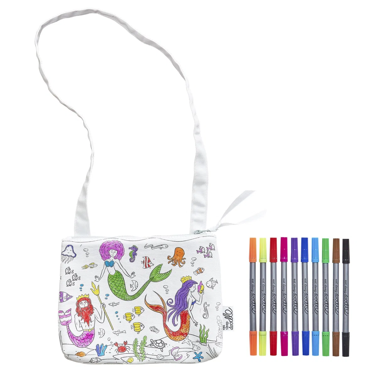 eatsleepdoodle Borsa da colorare bambini con 10 pennarelli lavabili per bambini, borsa da colorare 8,5" x 7"