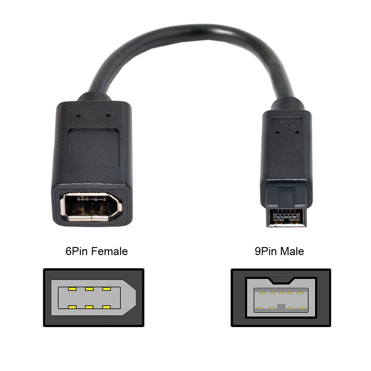 chenyang IEEE 1394 6Pin Femmina 1394a a 1394b 9Pin Beta Maschio Firewire 400Mbps a 800Mbps Dati Video Cavo 20cm