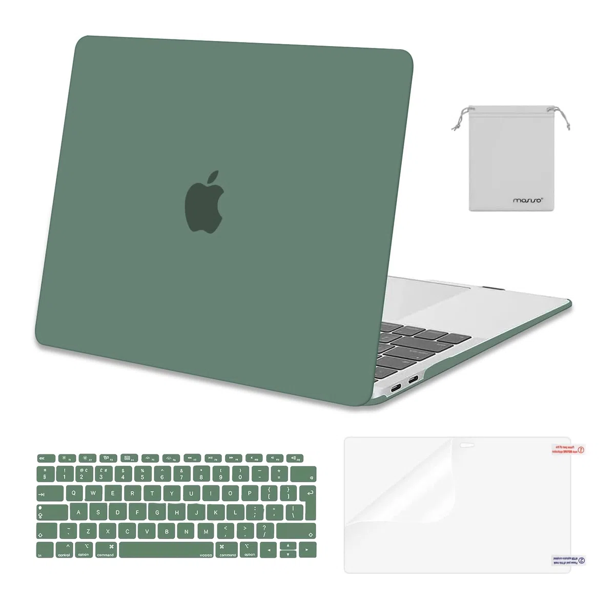 MOSISO Custodia Compatibile con MacBook Air 13 Cover M1 2021 2020 2019 2018 A2337 A2179 A1932 Touch ID,Case per MacBook Air M1 Cover 13,3'' Pollici&Copritastiera&Pellicola&Borsa, Midnight Verde