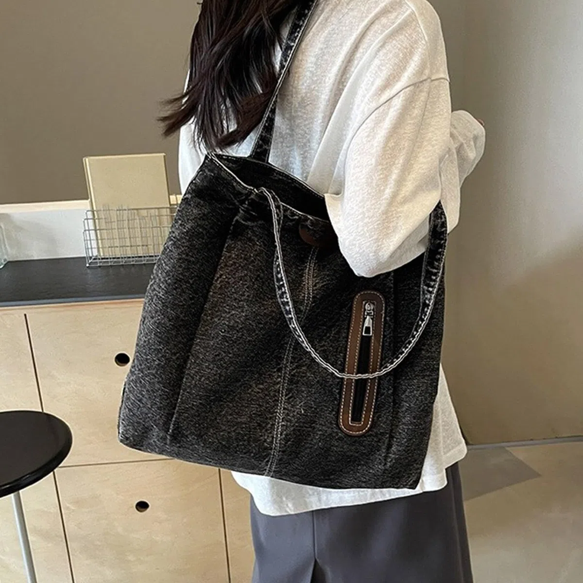 Borsa a tracolla, borsa a tracolla alla moda in jeans borse da donna grande capacità borsa casual per spiaggia e uso quotidiano