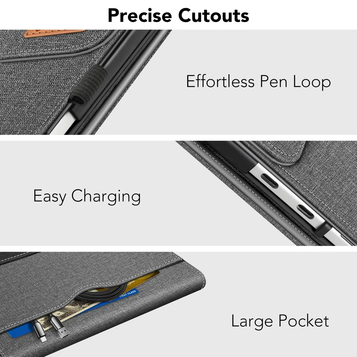 FINTIE Custodia per Microsoft Surface Pro 12 Pollici 1a Edition (2025), [Multi-angli] Portfolio Business Cover con Tasca e Portapenne, Compatibile con Tastiera Type Cover, (Grigio/Nero)