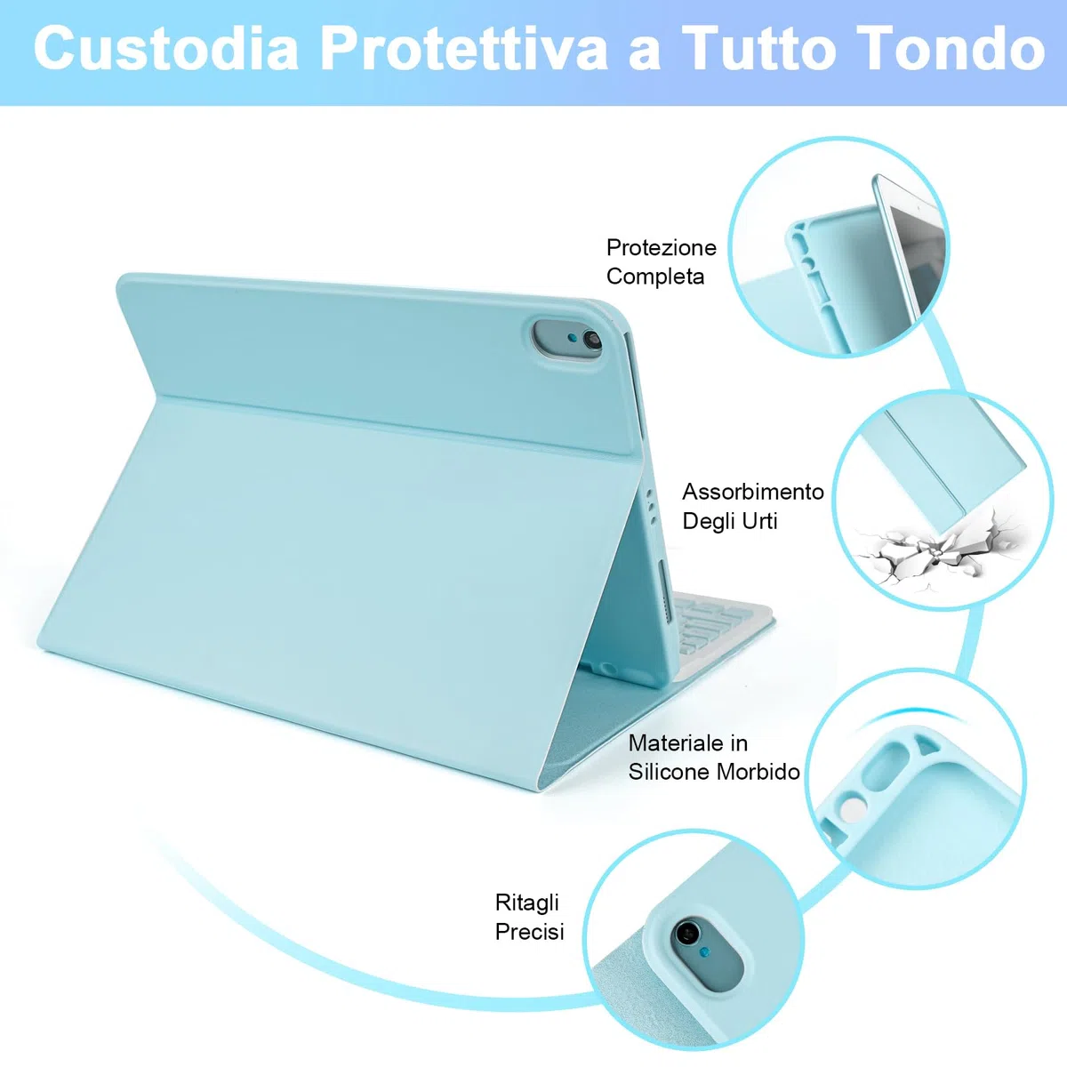 LAMA Custodia con Tastiera per iPad 11th A16 11" 2025, iPad 10th Gen 10.9" 2022, Custodia Protettiva Sottile con Tastiera Bluetooth Wireless Staccabile e Portapenne Blu