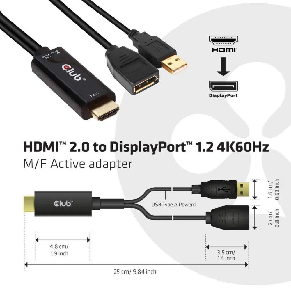 Club3D CAC-1331 - Adattatore attivo da HDMI a DisplayPort 1.2 4K60Hz M/F