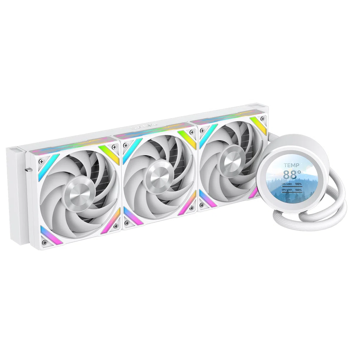 SAMA Q60 CPU Liquid Cooler, 360MM Water AIO CPU Cooler con Display LCD da 2.8", Magnetico Staccabile, Ventole Modulari XT120 LCP Blade, Supporti Bonus, 115X, 2011, 1200, 1700, 1851, AM4, AM5 Bianco