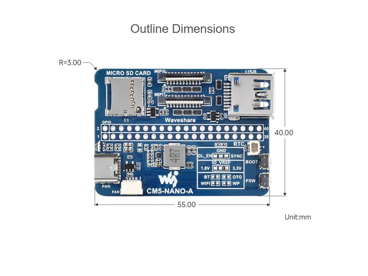 Scheda di Base per Raspberry Pi Compute Module 5 Lite/eMMC, Stessa Dimensione del CM5, con CM5 Socket /40PIN GPIO Header/USB 3.2/MIPI/TF Card Socket Interfaccia ecc.