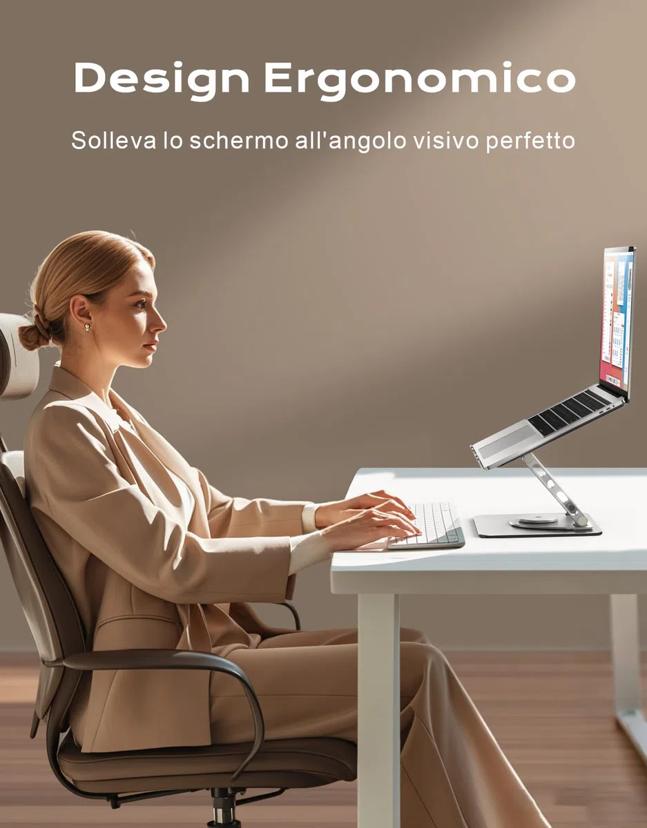 Glangeh Supporto PC Portatile [360° Rotante], Porta PC Portatile Ergonomico Regolabile con Supporto a Doppia Barra, Ventilazione e Dissipazione, Laptop Stand Compatibile con MacBook Air Pro (10-16")