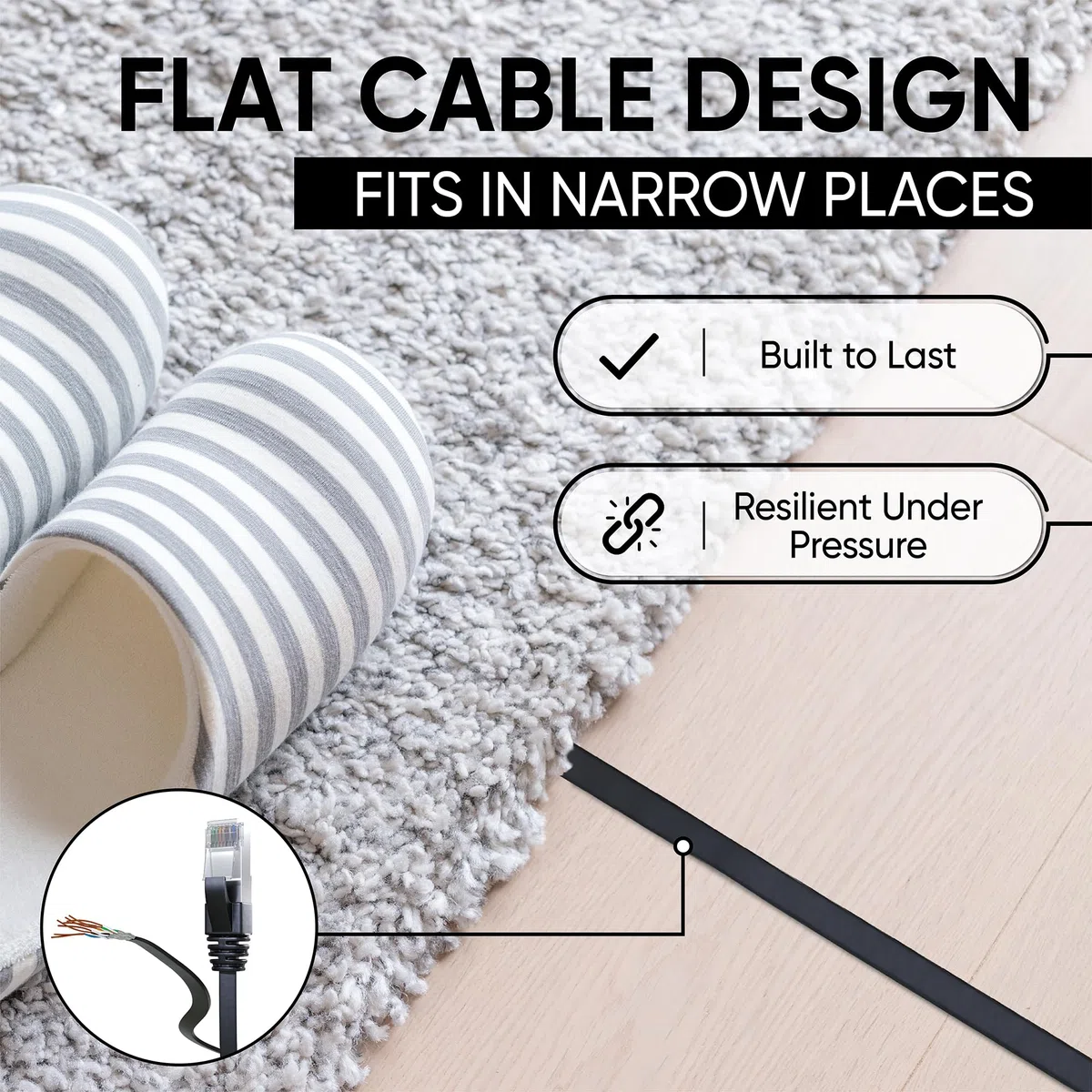 Mr. Tronic Cavo Ethernet Cat 7 da 20m Piatto, Cavo di Rete LAN Cat 7 ad Alta Velocità con Connettori RJ45 Per una Connessione Internet Veloce 10 Gbps - Cavo Patch | SFTP (20 Metri, Nero)