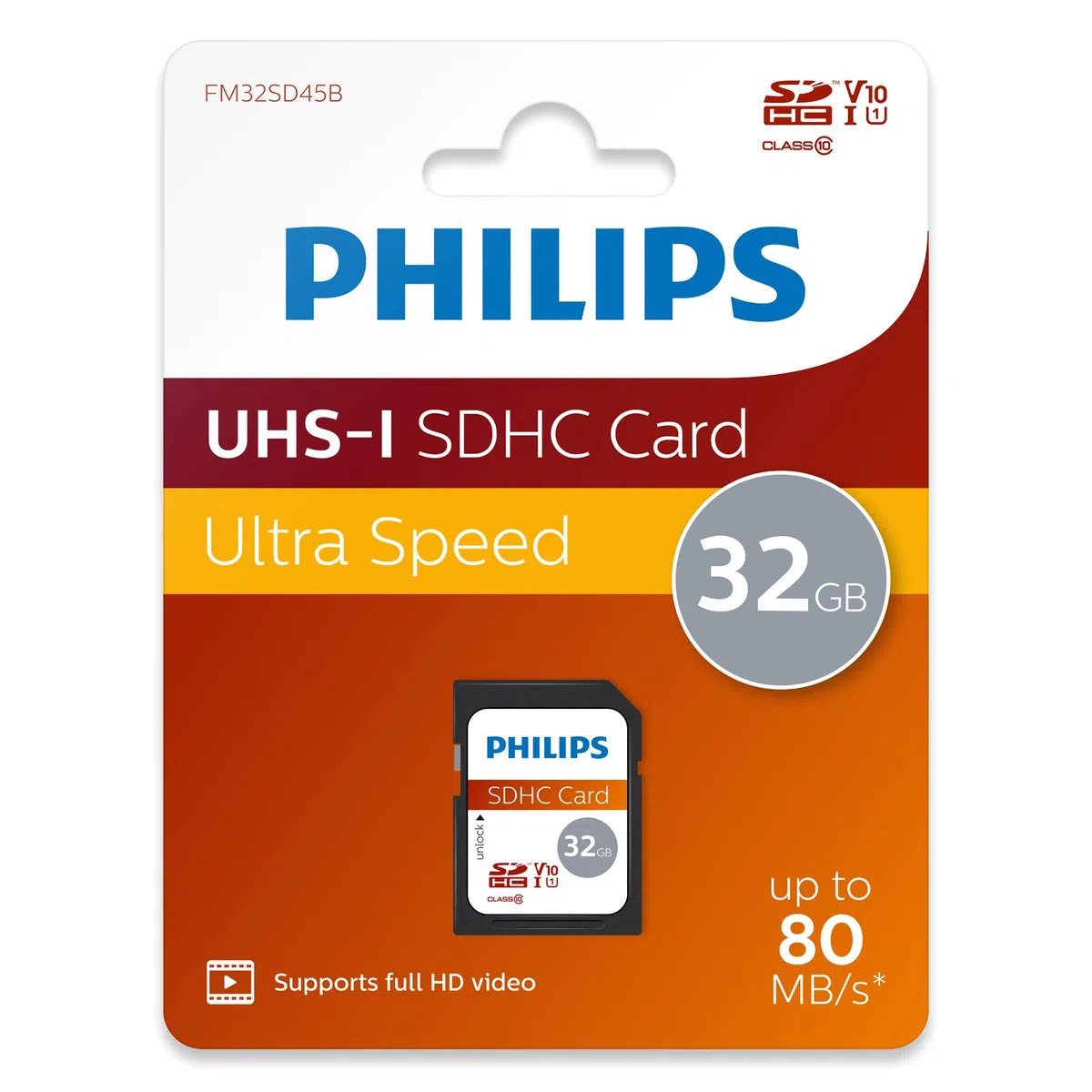 Philips Ultra Speed SDHC Card 32 GB UHS-I U1, velocità di lettura fino a 80 MB/s, V10, scheda di memoria per fotocamere, tablet, PC, lettore di schede, video Full HD
