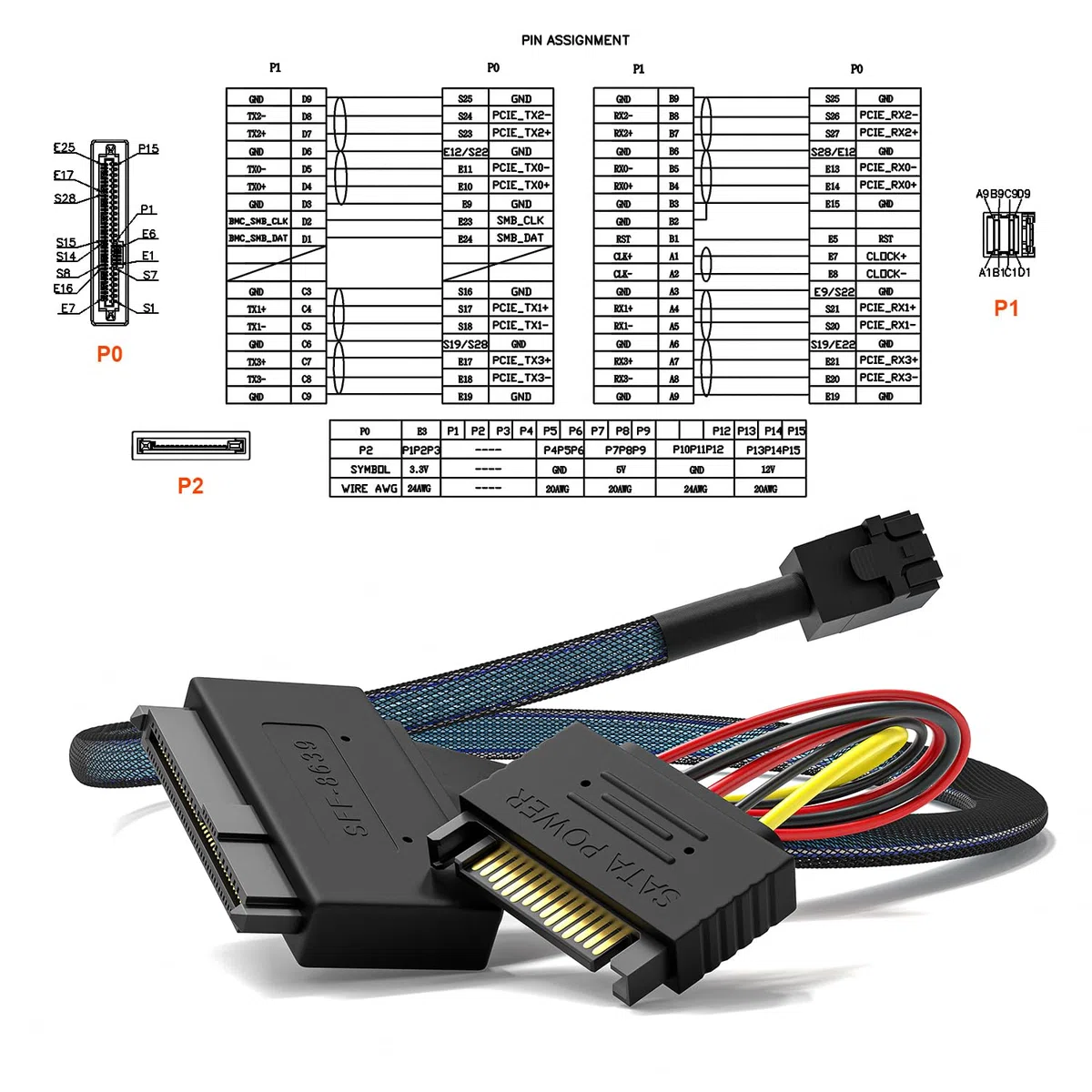 Cavo SSD NVMe HD Mini-SAS (SFF-8643) a U.2 (SFF-8639) 6 piedi..