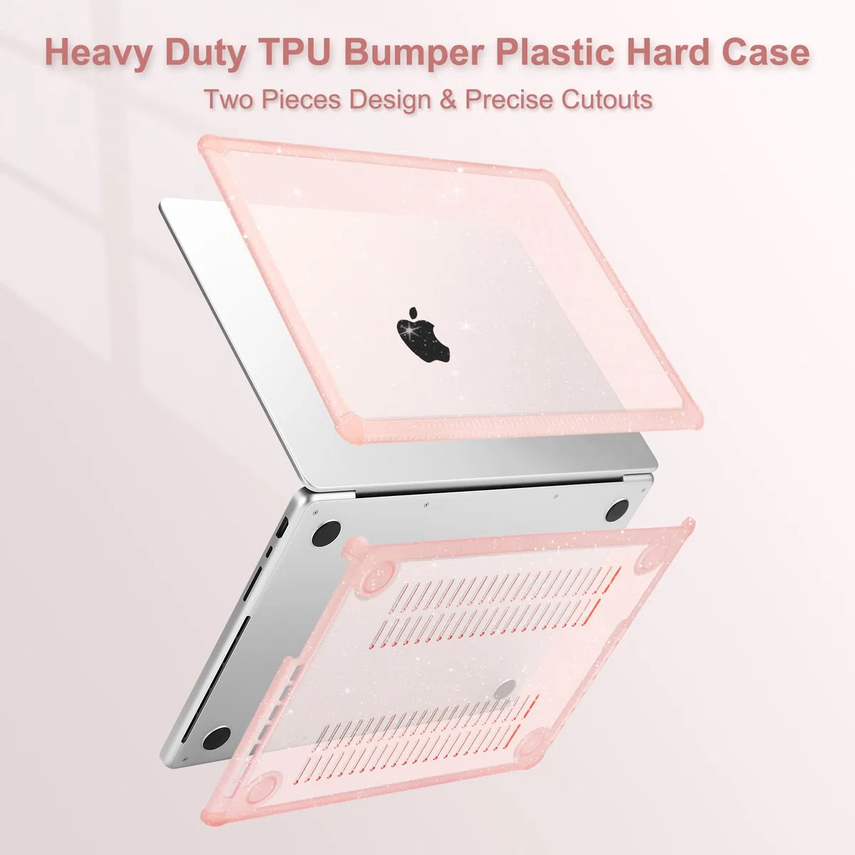 MOSISO Custodia Compatibile con MacBook Pro 14 Cover 2025-2021 M5 A3434 M4 A3112 A3185 A3401 M3 A2918 A2992 M2 A2779 M1 A2442, Case Glitter Anti-Crepa Paraurti TPU Pesante&Copritastiera, Rosa