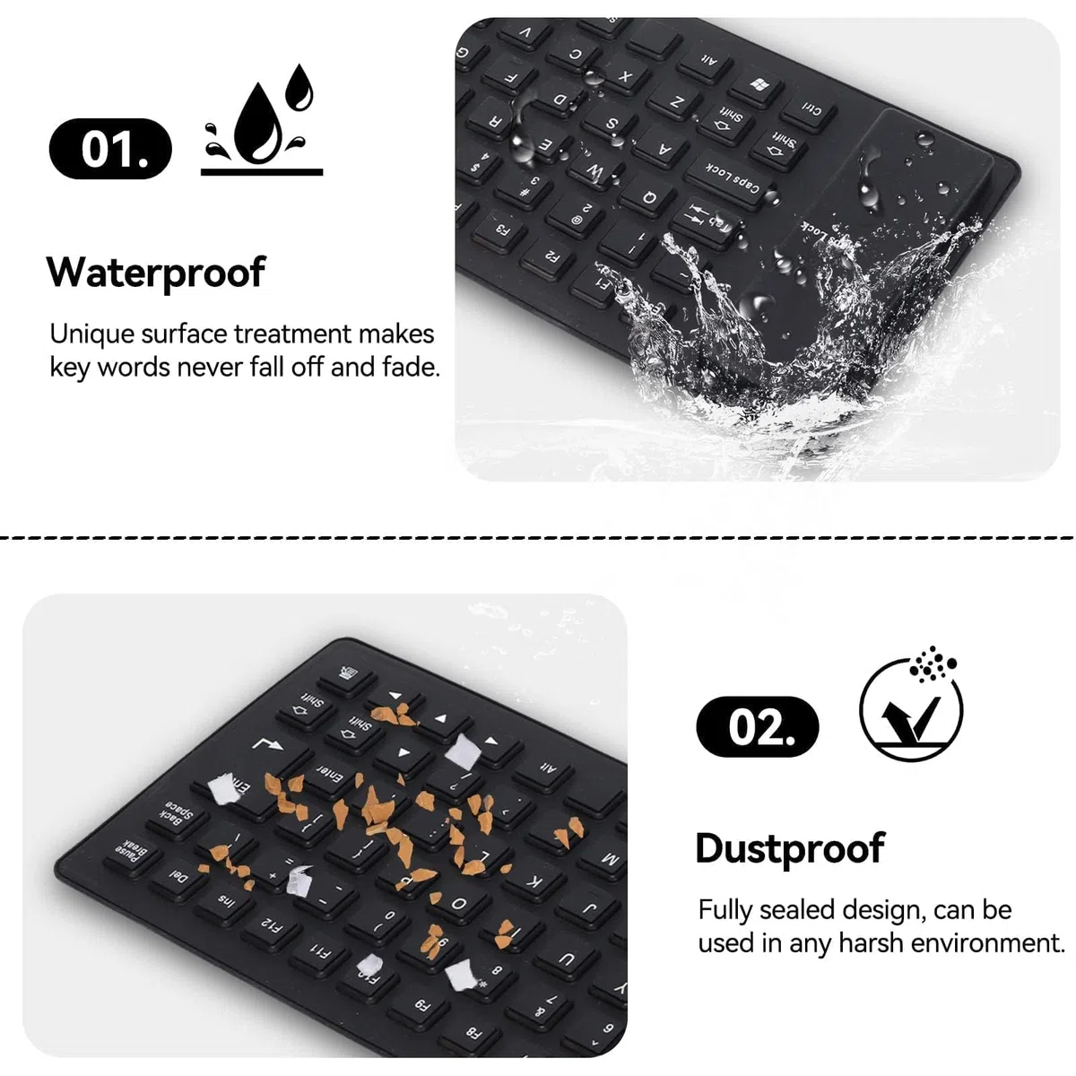 Agatige Tastiera in Silicone Impermeabile, 85 Tasti USB Cablata Tastiera Flessibile Portatile in Silicone Morbida e Silenziosa Tastiera Rollup per PC Laptop Notebook e Viaggio (Nero)