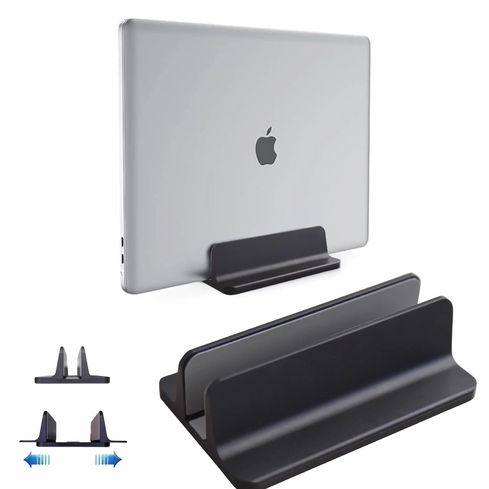 Supporto verticale per computer portatile, in alluminio, regolabile, salvaspazio, per MacBook Pro/Air, iPad, Samsung, Huawei, Surface, Dell, HP, Lenovo e altri (Nero)