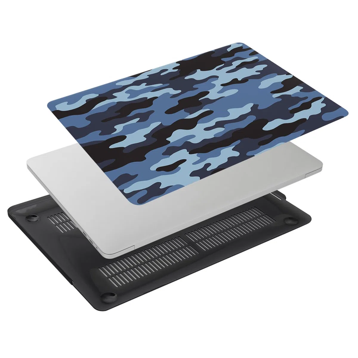 Cover Rigida Compatibile con MacBook Pro 14 Pollici 2023-2021 Modello M3 A2992 A2918 M2 A2779 M1 A2442 con Touch ID, Plastica Custodia Protettiva Case & Copritastiera, Mimetica Blu