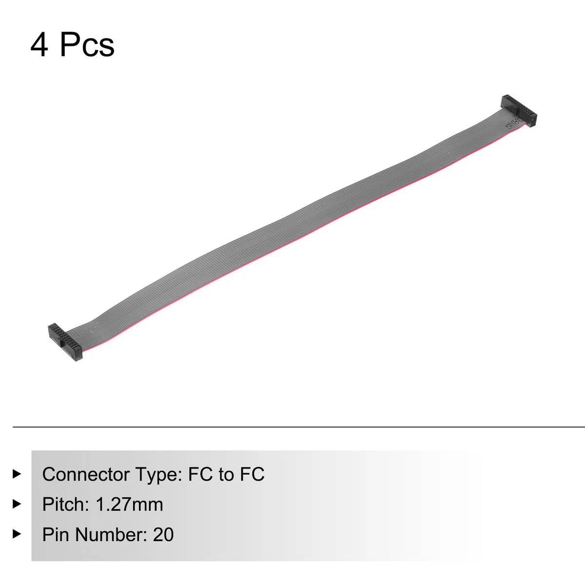 QUARKZMAN Cavo a Nastro Piatto Idc 20Pin, Passo 1,27 mm, connettore Fc a Fc, Lunghezza 20 cm, Filo Jumper Grigio per Computer, display Led, Dvd, 4 Pezzi