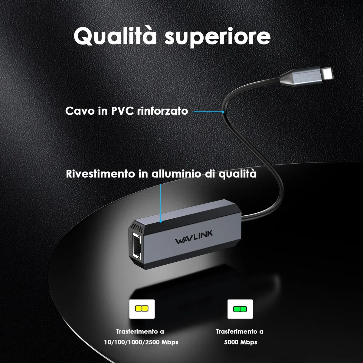 WAVLINK Adattatore da USB C a 5G Ethernet, adattatore WAVLINK 5G Ethernet per laptop, dispositivo Type-C compatibile con la rete per MacBook/XPS, ecc.