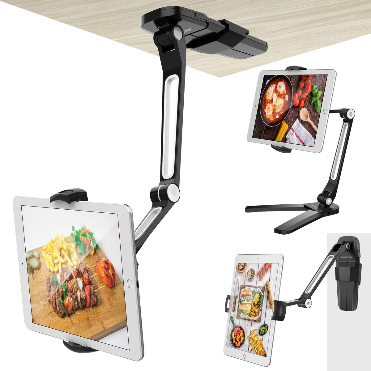 AboveTEK 2-in-1 Supporto per Tablet da Cucina o Parete - Supporto per Tablet Universale Portatile da 4,7 a 13,5 Pollici, Porta per Cellulare, 4 PT Wobble Free Mount