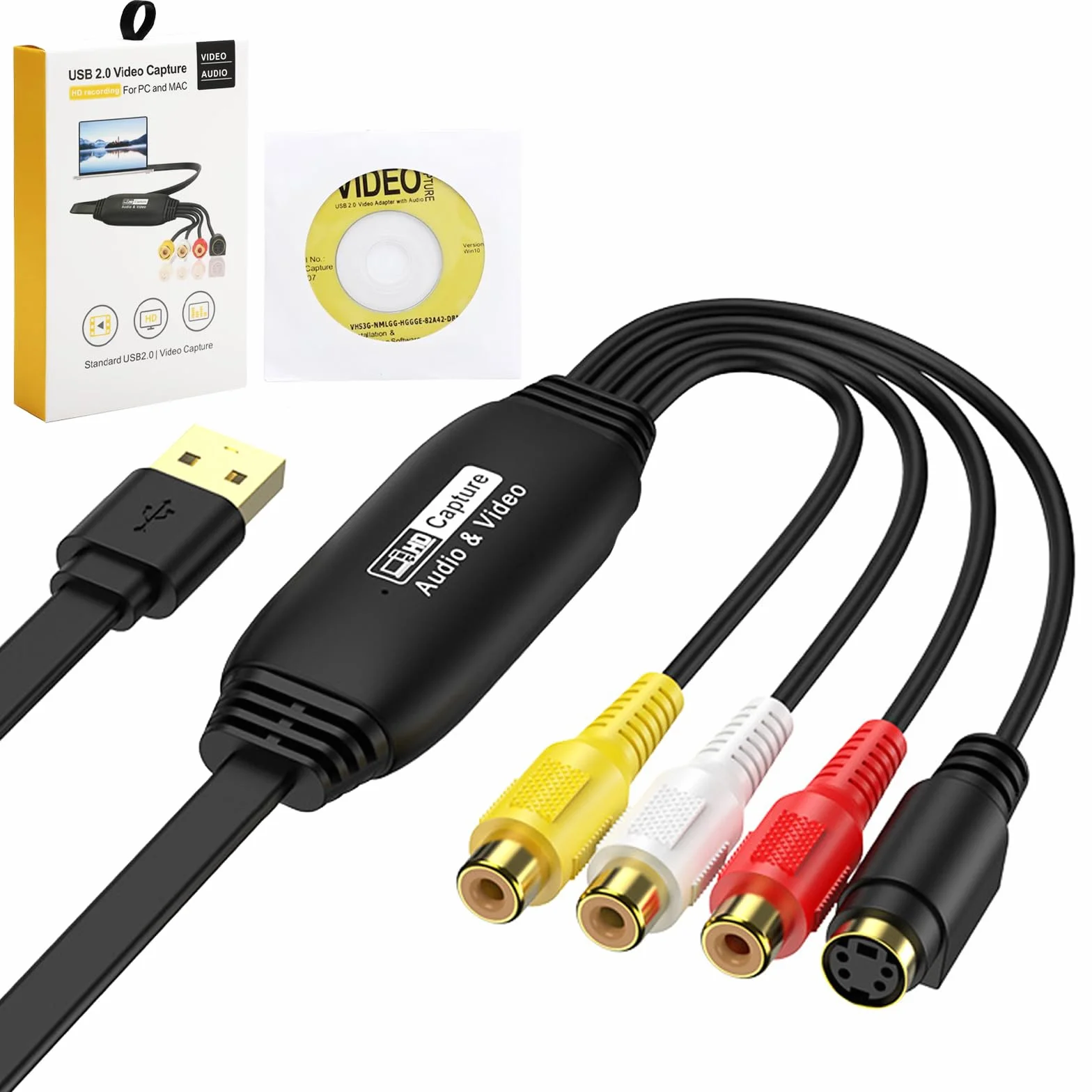 Convertitore da VHS a digitale, scheda di acquisizione video USB 2.0 dispositivo di acquisizione audio e video vecchio VHS Mini DV Hi8 DVD VCR a convertitore digitale Compatible with Windows & MAC