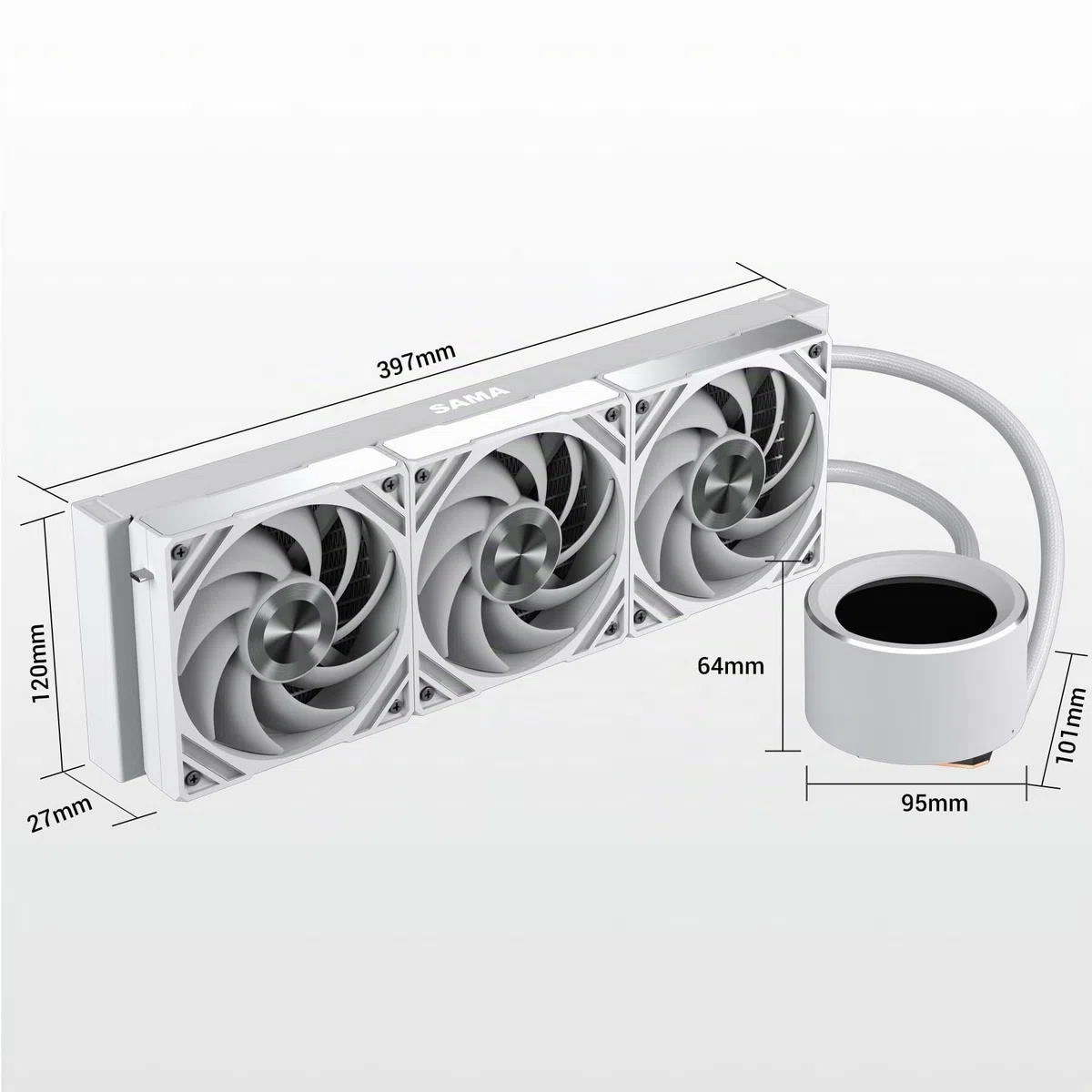 SAMA Q60 CPU Liquid Cooler, 360MM Water AIO CPU Cooler con Display LCD da 2.8", Magnetico Staccabile, Ventole Modulari XT120 LCP Blade, Supporti Bonus, 115X, 2011, 1200, 1700, 1851, AM4, AM5 Bianco