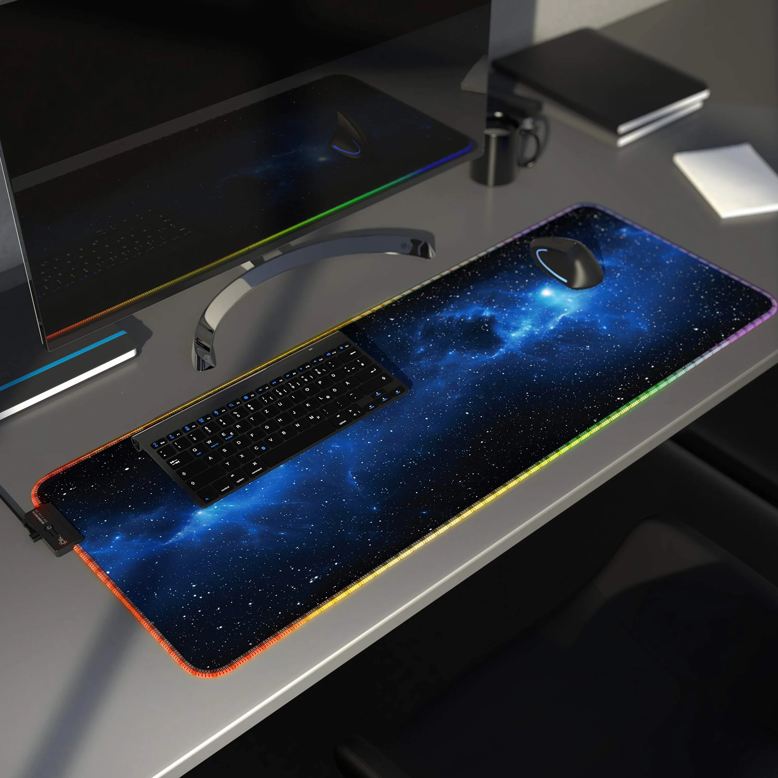 TITANWOLF - RGB Tappetino per Mouse da Gioco XXL - Mouse Pad Gaming - 800x300mm - Stars11 LED Colori e Effetti di Luce - Precisione e velocità - Lavabile - per Computer PC e Laptop -