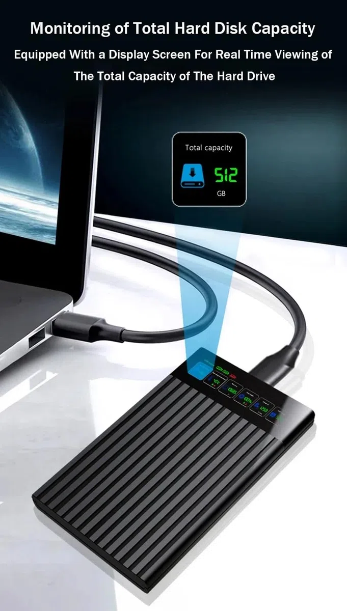 2.5'' Hard Disk Case SATA a USB C 3.1 External Hard Drive Case LED Display 6Gbps HDD SSD Hard Drive Case Custodia di Memoria per PC