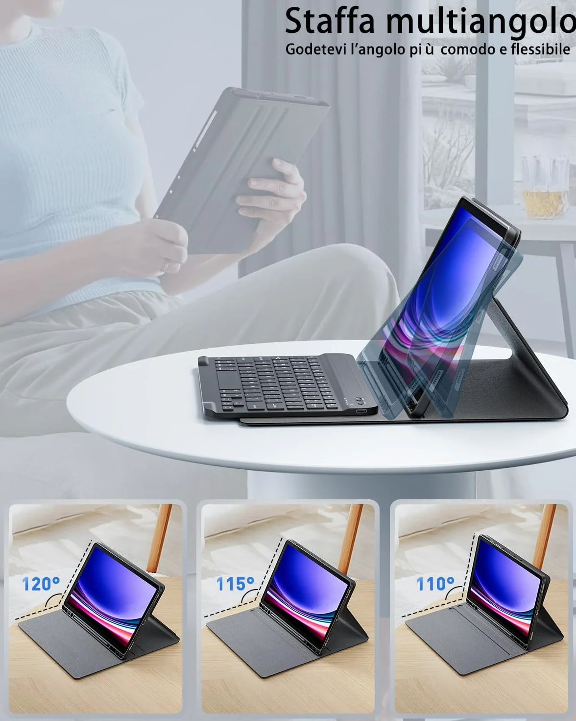 Cover Per Samsung Galaxy Tab A8 10.5 Pollici (2022) con Bluetooth Wireless Tastiera Ltaliano (QWERTY) Essere Caricata e Mouse Coperchio Protettivo con Scanalatura Portapenna Keyboard Case Nero