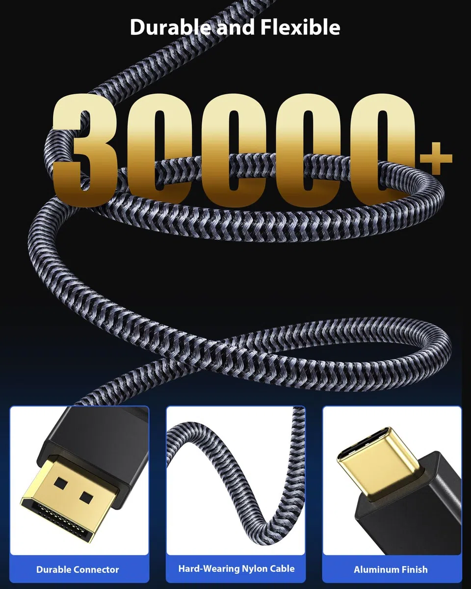 Maxonar Cavo USB C a DisplayPort 8K@60Hz 1,8M/6FT 4K@60Hz/144Hz/120Hz 5K@60Hz 2K@240Hz Thunderbolt 3 a DisplayPort HBR3 Tipo C DP 1.4 per MacBook Pro, M1 Pro/Max, Mac Mini Nero