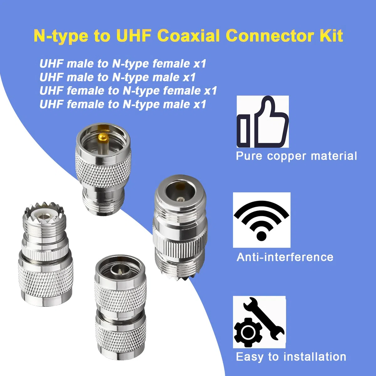 4 Pezzi di connettori coassiali RF N a UHF Adattatore Kit N Maschio/Femmina a UHF maschio PL-259 SO-239 Adattatore antenna per SWR, CCTV, applicazioni a microonde
