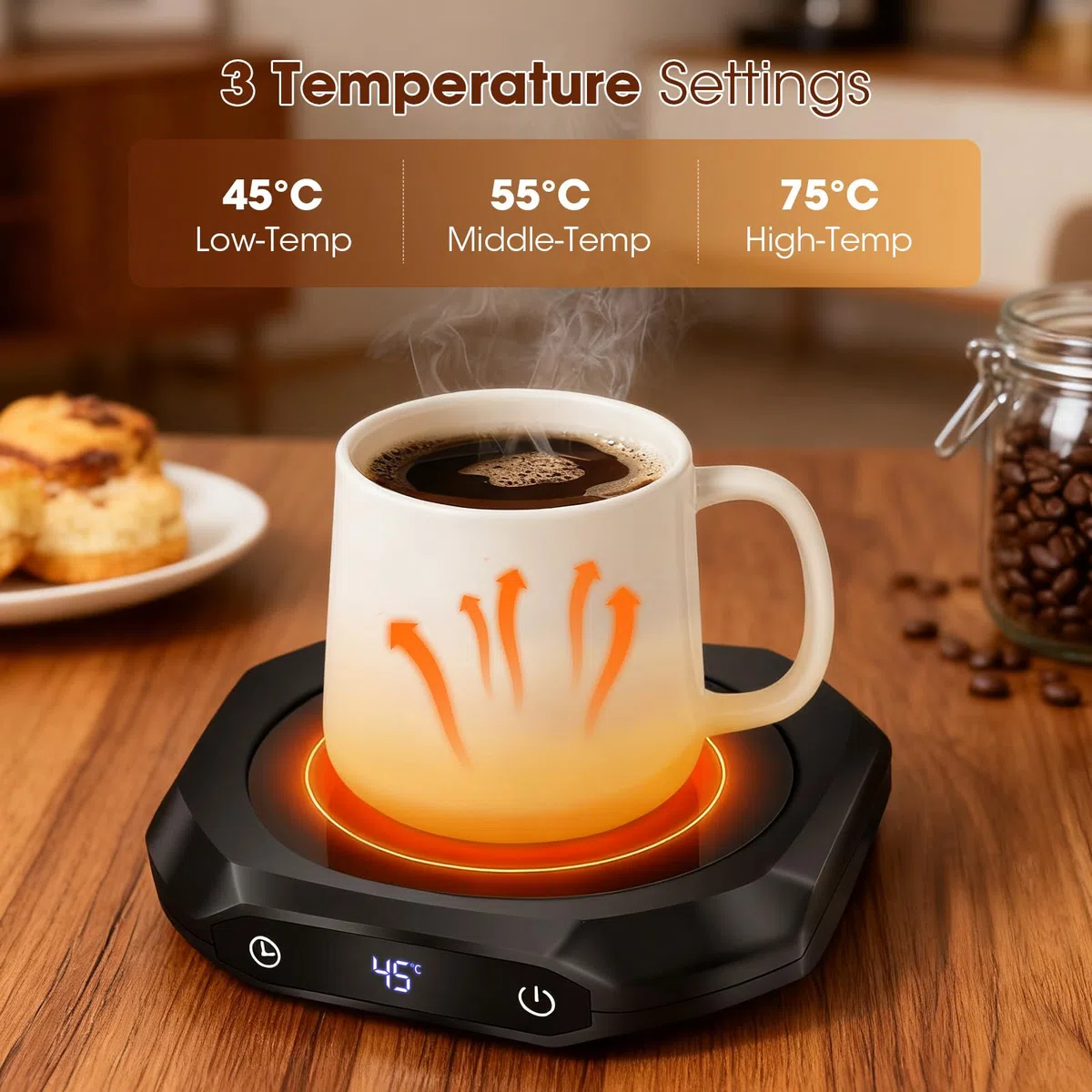 Riscaldatore di caffè,Scaldateiera elettrico per scrivania con 3 impostazioni di temperatura,Riscaldatore di tazza per bevande, bevande, tè, adatto per ufficio e casa(Nero)