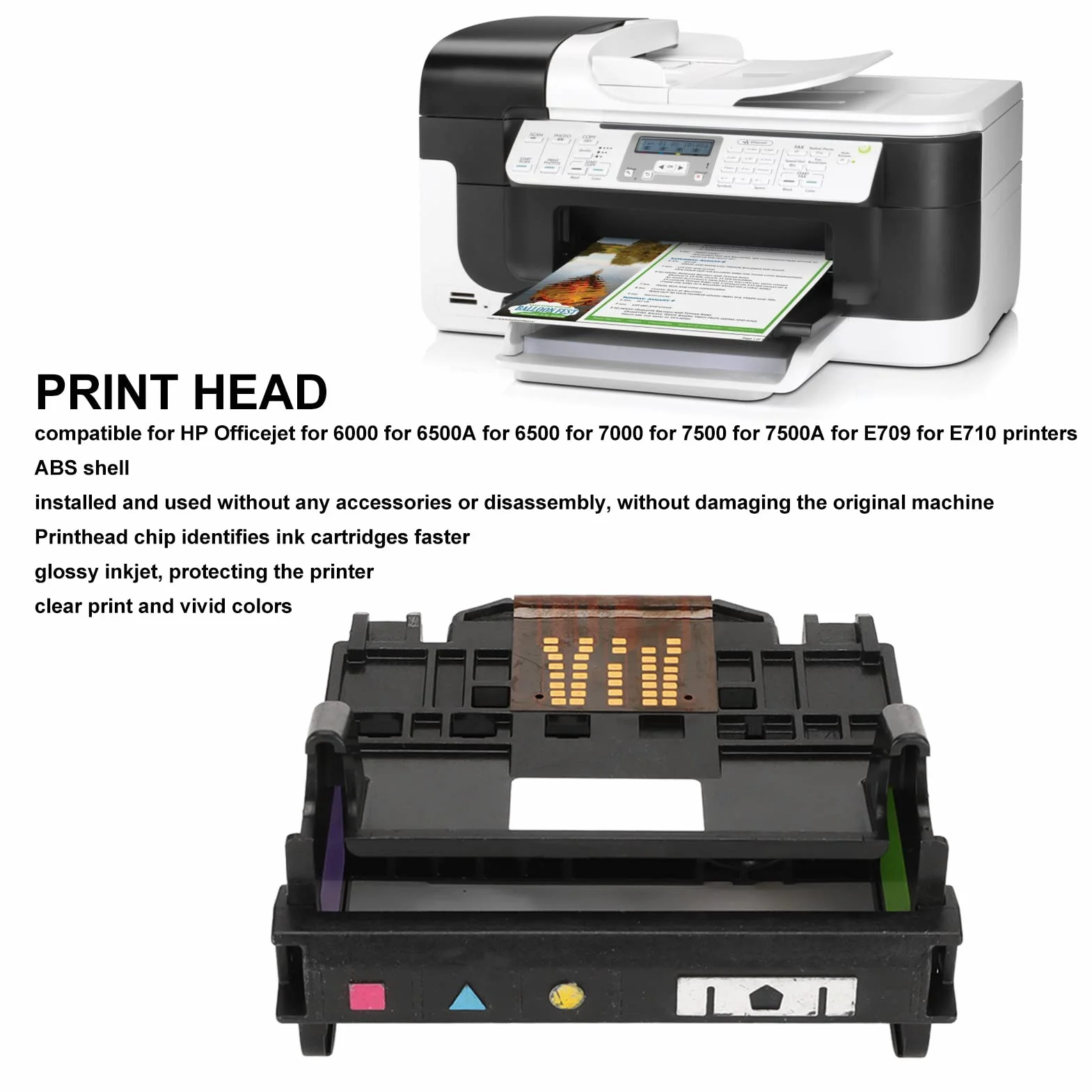 Sostituzione della Testina di Stampa per Stampante HP Officejet 6000 6500A 6500 7000 7500 7500A E709 E710, Stampa Chiara, Testina di Stampa ABS Resistente all'Usura, Durevole,