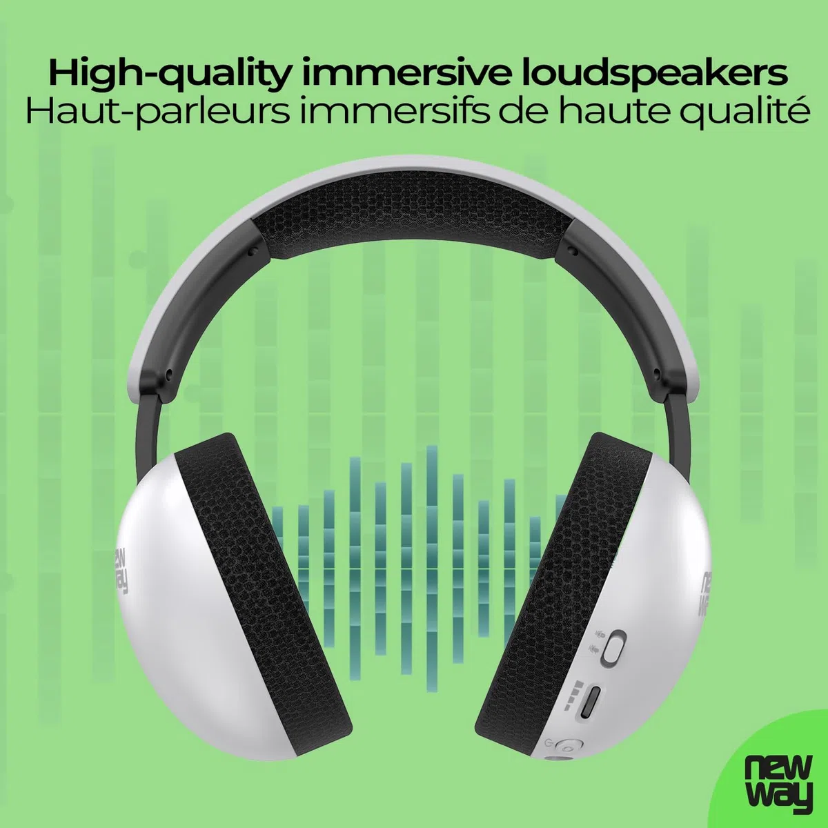 NEWWAY NH251 - Cuffie audio senza fili, microfono retrattile, tripla modalità WiFi 2,4 GHz/BT, ricevitore USB/USB-C, per PC, laptop, smartphone, console e Mac (bianco)