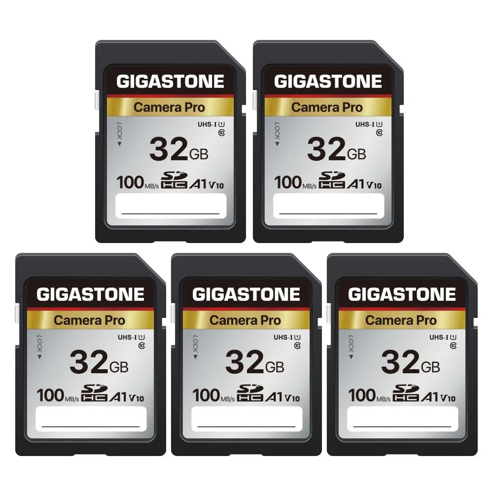 Gigastone Scheda di memoria SDHC da 32 GB, fotocamera Pro seriale, confezione da 5 schede, velocità fino a 100 MB/s. Compatibile con fotocamera Canon Nikon Sony Videocamera A1 U1 V10 UHS-I Classe 10