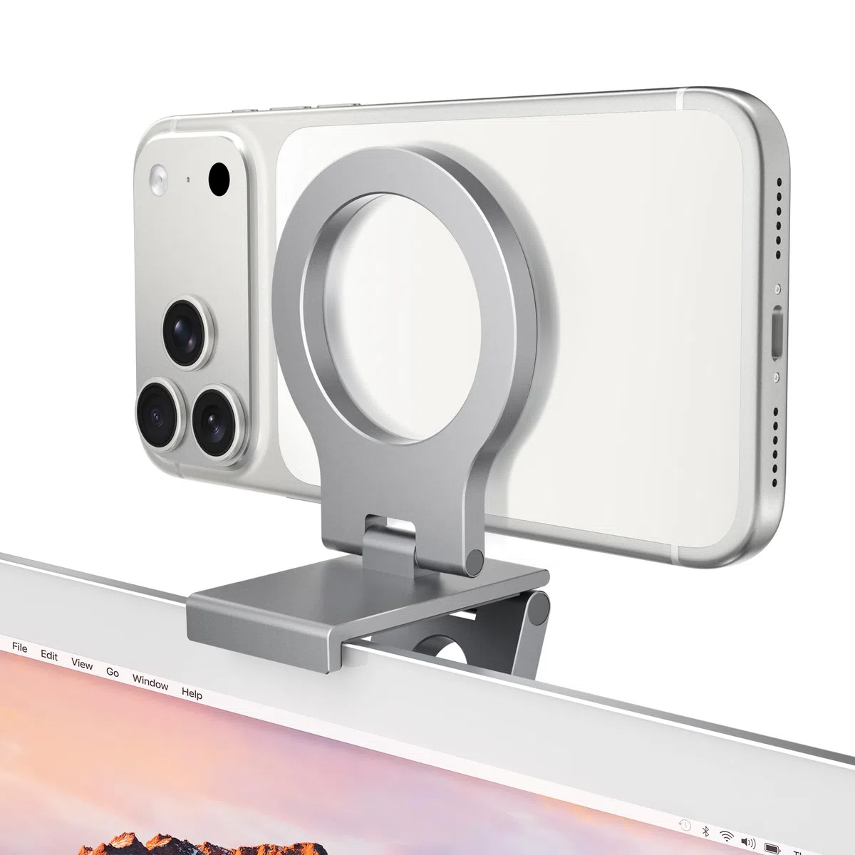 Itramax Continuity Camera Mount,Supporto Magnetico per Telefono Portatile per Webcam per iPhone 17 Air 16 15 14 13 12,Custodia Mag-Safe,iMac&Macbook MacOS 13 Ventura,FaceTime,Regolabile Alluminio