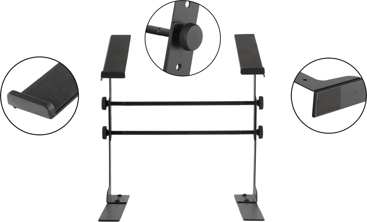 Pronomic LS-110 Supporto Laptop DJ Notebook Stand (Regolabile in Altezza, incl. morsetti di fissaggio, ideale per DJ e musicisti, materiale: acciaio) Nero