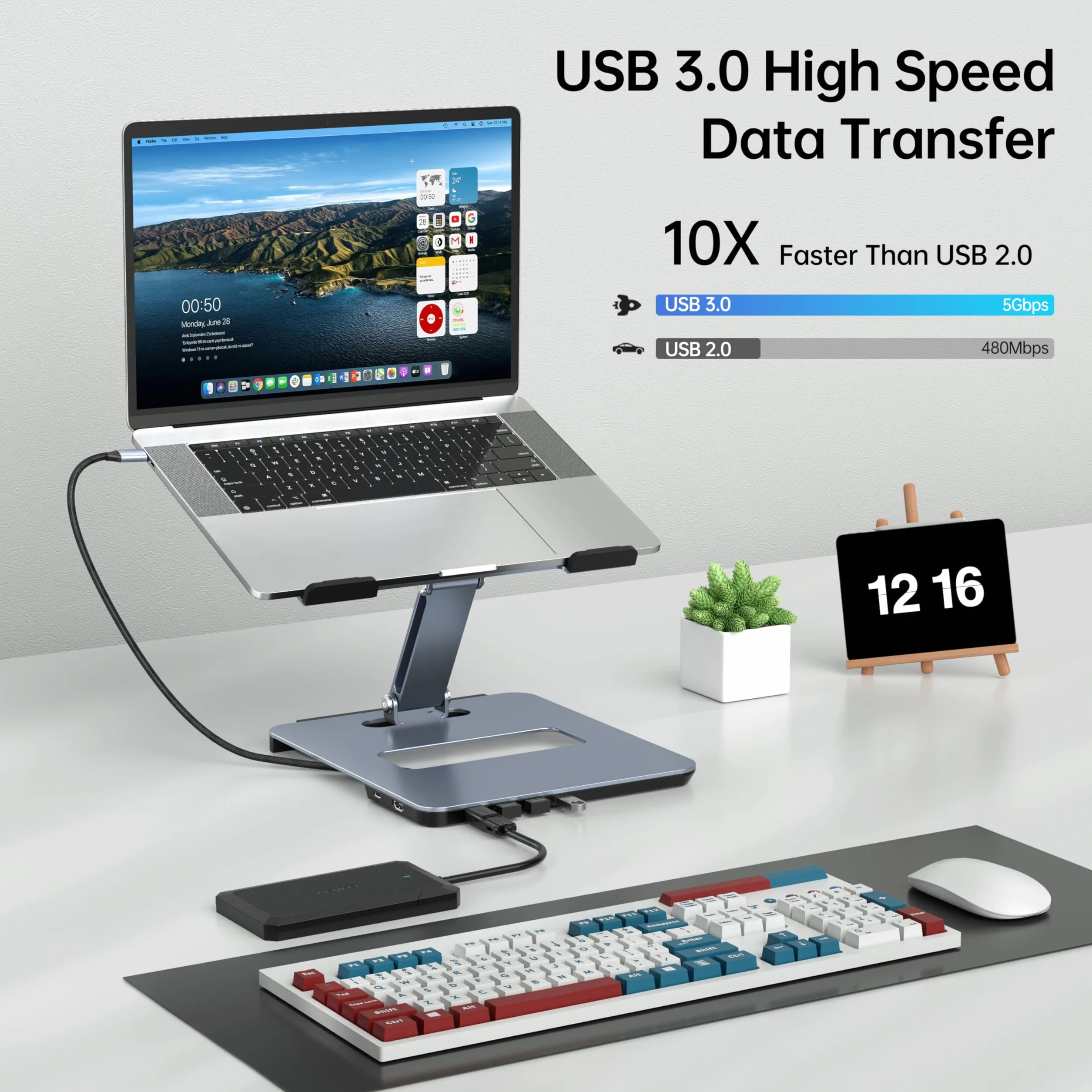 BENFEI Supporto per laptop in alluminio con docking station USB C 6 in 1, HDMI 4K a 60 Hz, 4*USB3.0, 100 PD compatibile con MacBook Pro/Air iPad Pro XPS Thinkpad