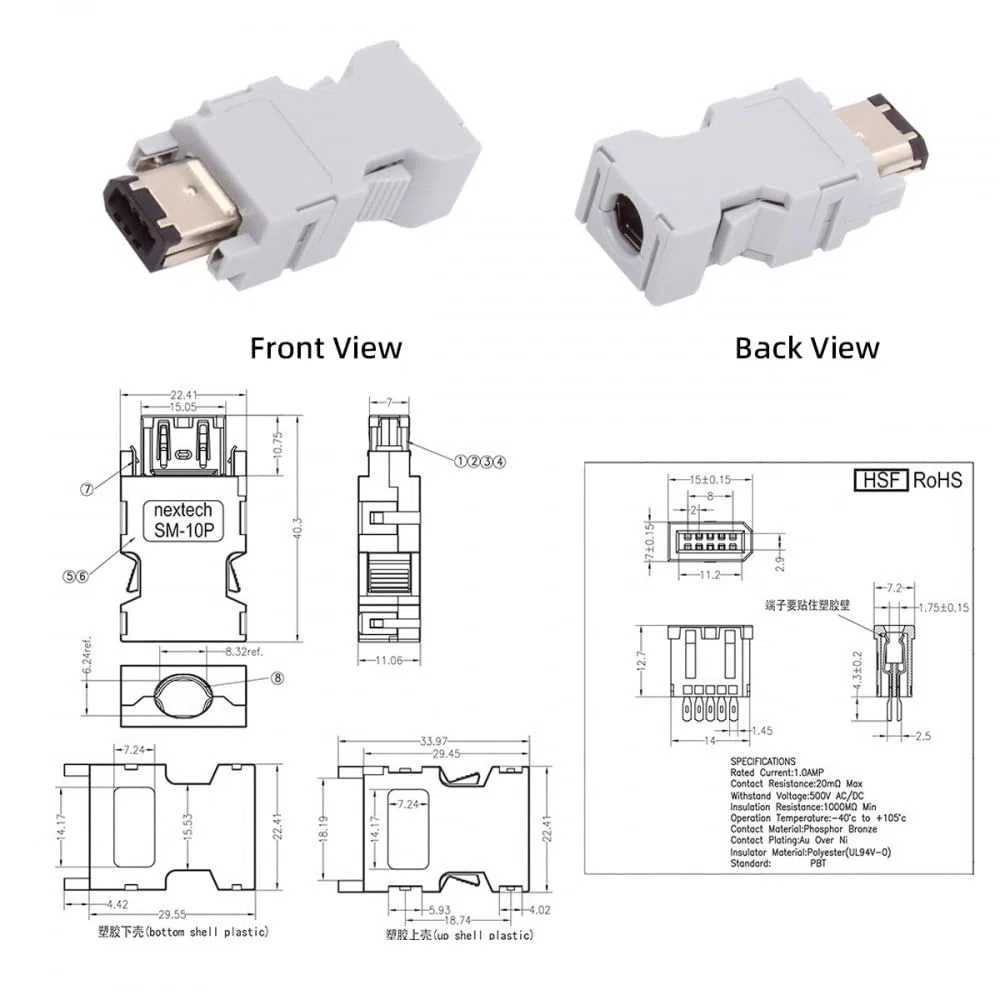 CY Connettore I/O SM-6P IEEE 1394 6Pin CN3 Plug 55100-0670 maschio JZSP-CMP9-1-E compatibile con Yaskawa Panasonic Servo 54280-0609