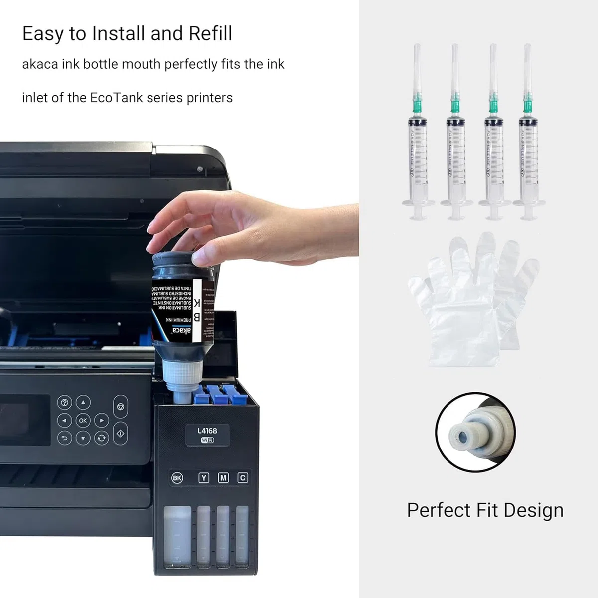 akaca Inchiostro Sublimazione 560ML Set con 100 fogli sublimazione A4, 210 x 297 mm, 125 g/m², Compatibili con Epson EcoTank Supertank Stampante ET-2720 ET-2760 ET-2800 WF7710 ET-2850