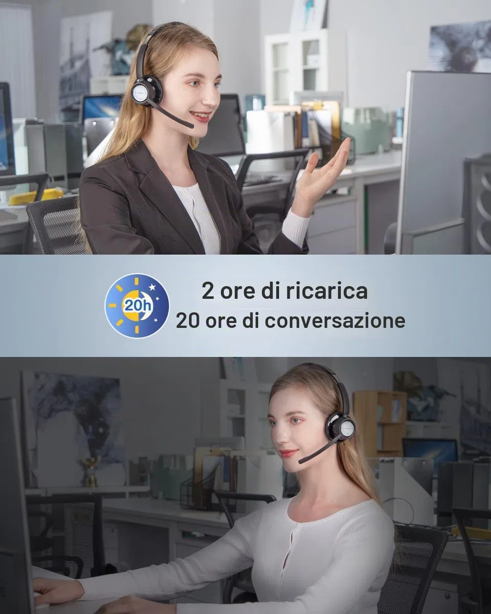 Link Dream Cuffie con Microfono Senza Filo e USB dongle, Cuffia Bluetooth Wireless PC Antirumore, Auricolare Business con 20 ore di conversazione, V5.0, Mic Mute, per Call Center, Skype Zoom, etc