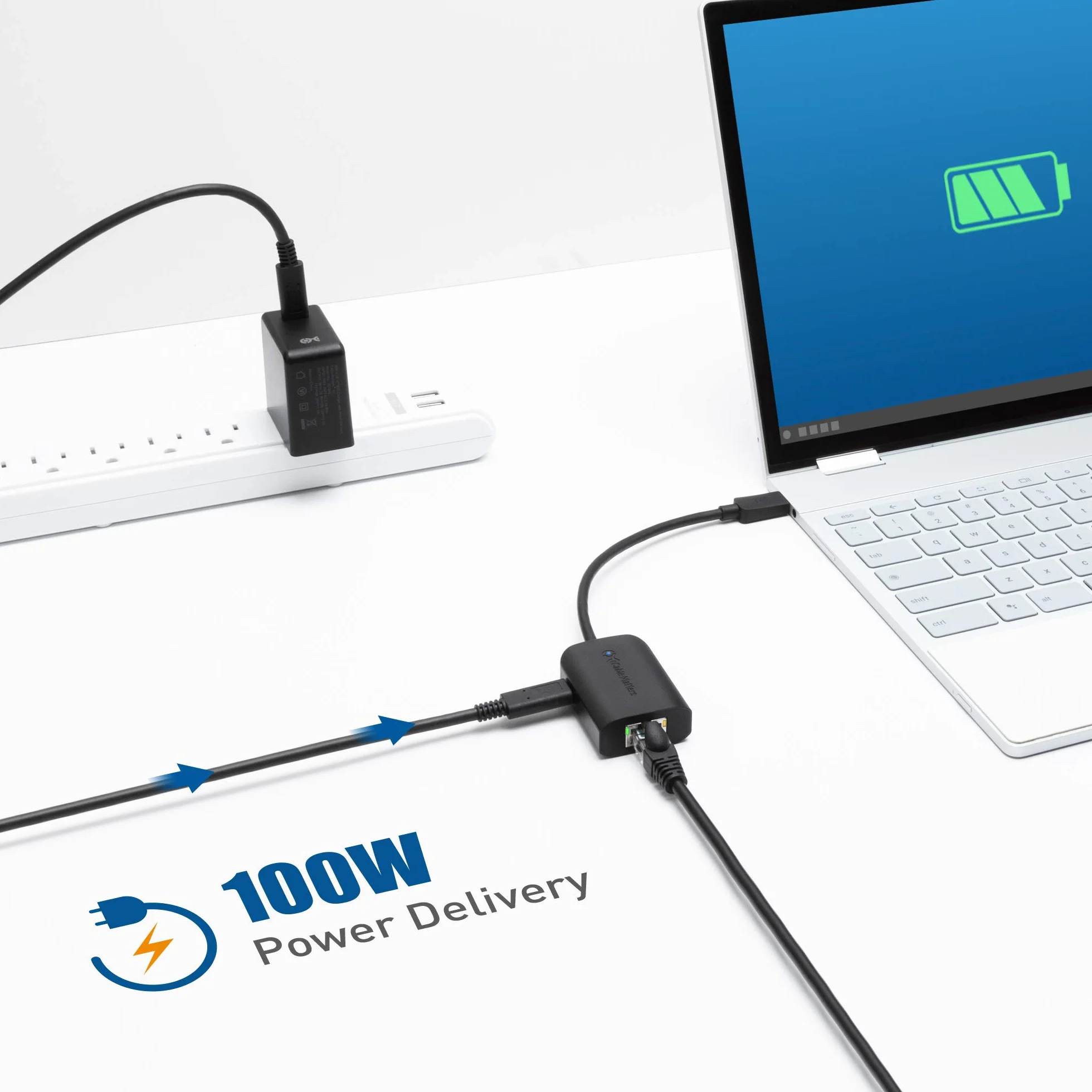 Cable Matters Adattatore da USB C a Gigabit Ethernet con ricarica da 100 W - Velocità Ethernet cablata fino a 480 Mbps per Chromecast con Google TV (versione Google TV Chromecast 2020), laptop e altro