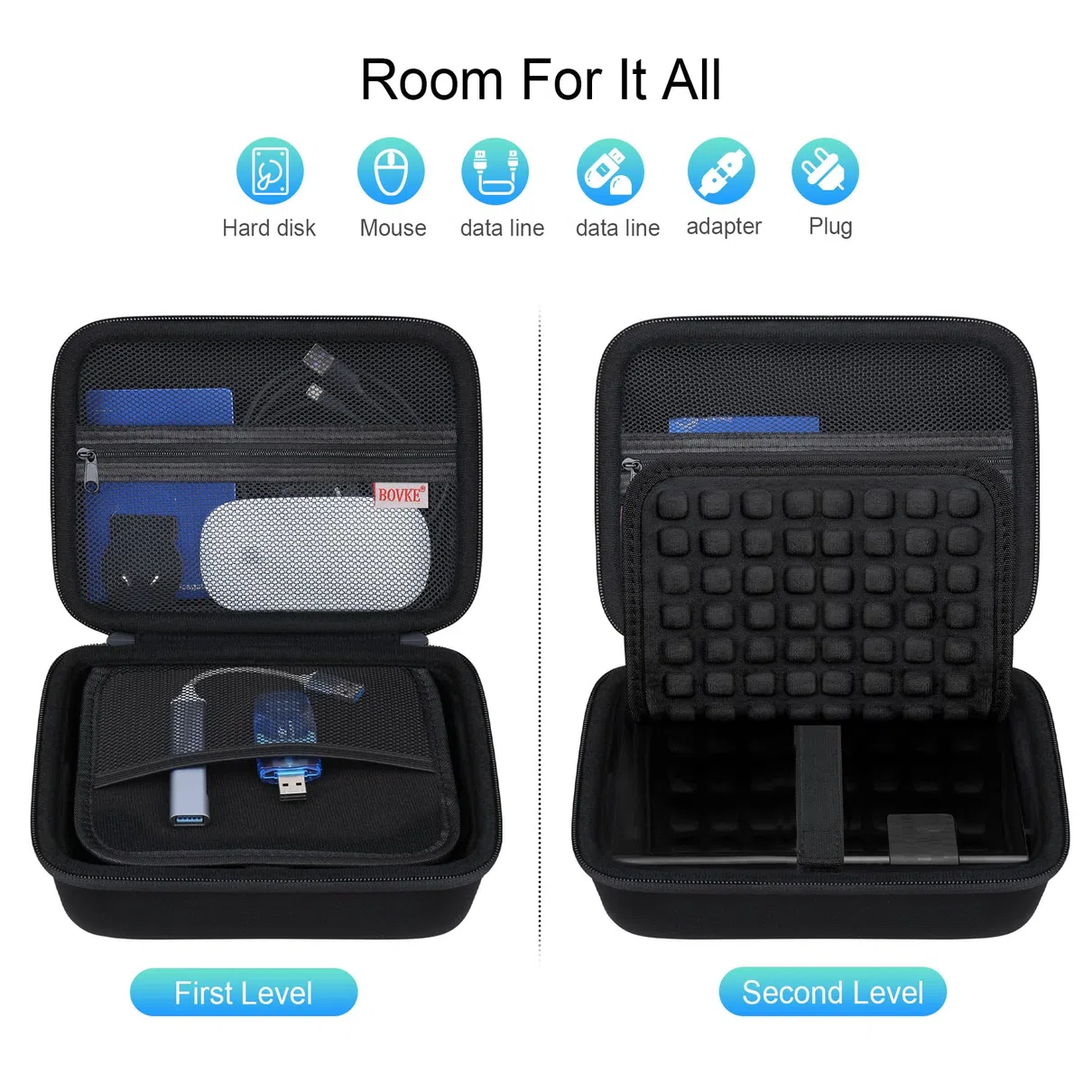 BOVKE Custodia per Seagate Expansion WD Elements My Book Hard Disk Esterno Desktop HDD 6TB 8TB 10TB 12TB 14TB 16TB 18TB 22TB 24TB 26TB 28TB, Custodia da Trasporto HDD Desktop Portatile, Nero+Nero